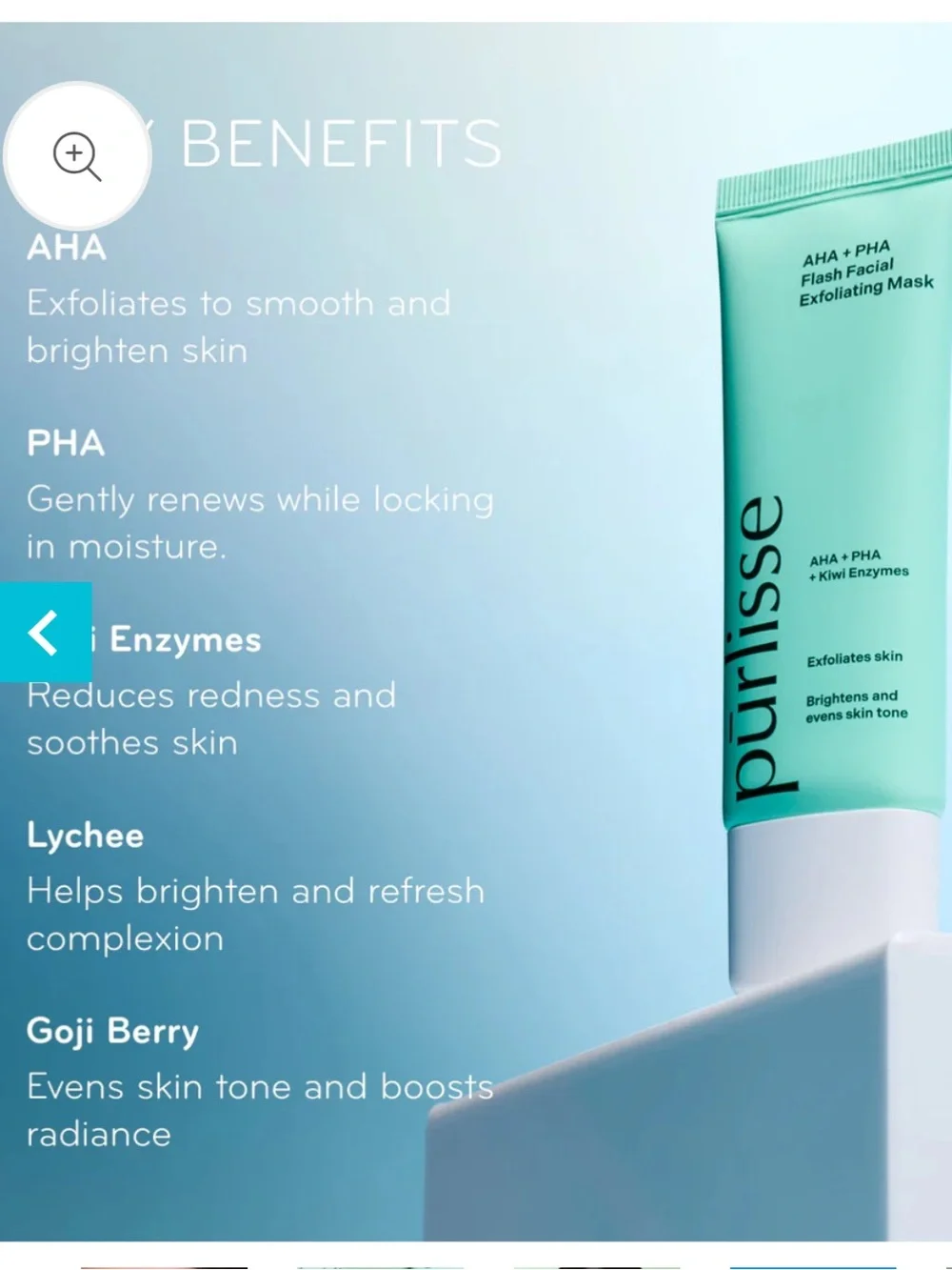purlisse Mint Green Exfoliating Facial Mask - AHA + PHA Brightening
